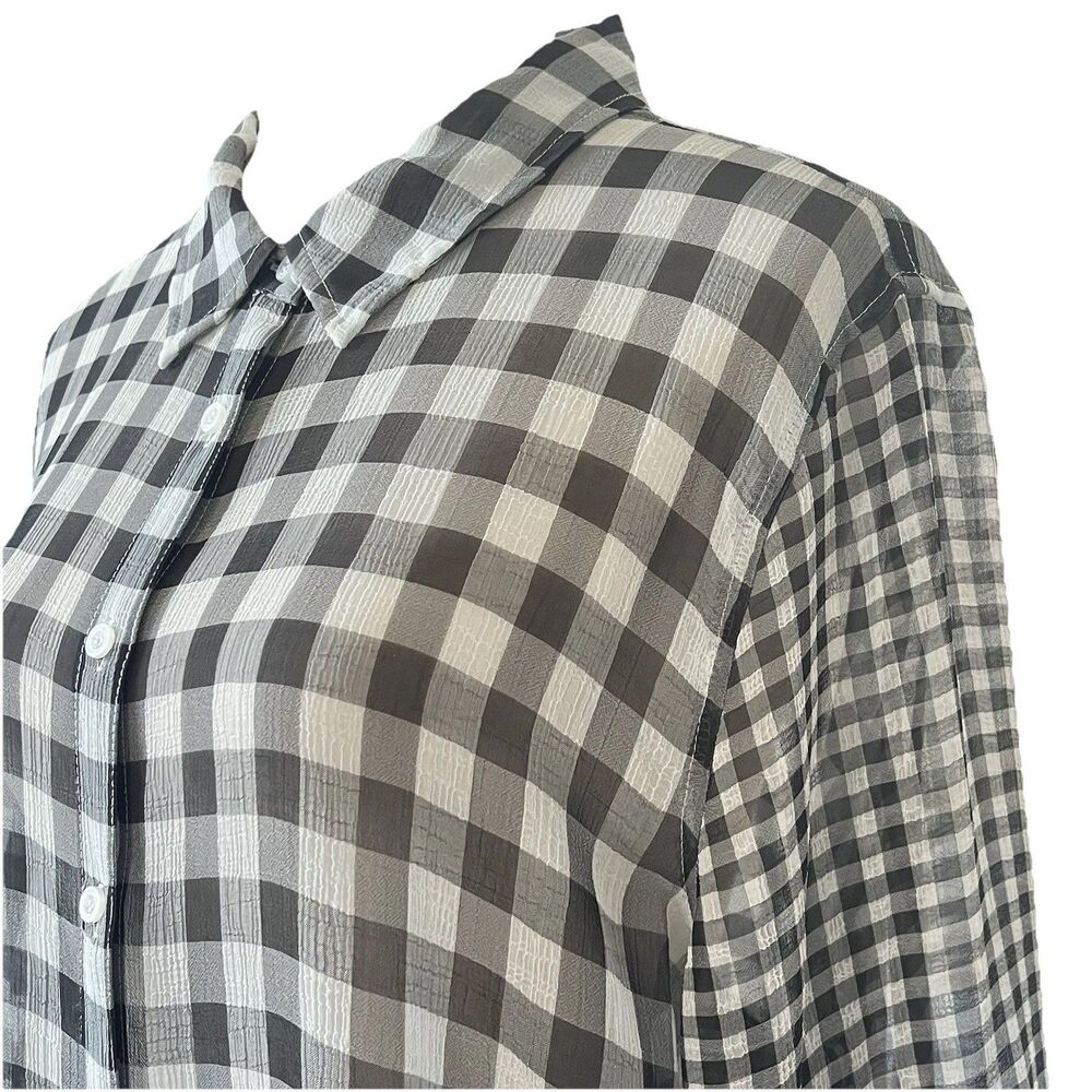 Calvin Klein Women's Long Sleeve Black White Check Button Up Shirt Size Large